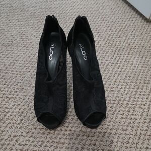 ALDO Black Lace Peep-Toe Heeled Boots